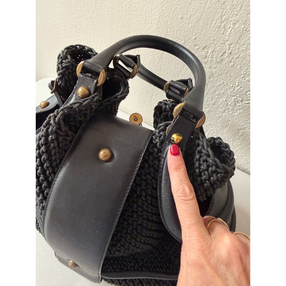 Alexander McQueen Black Leather Crochet Novak Satchel Bag with Pouch Handbag - Picture 13 of 14